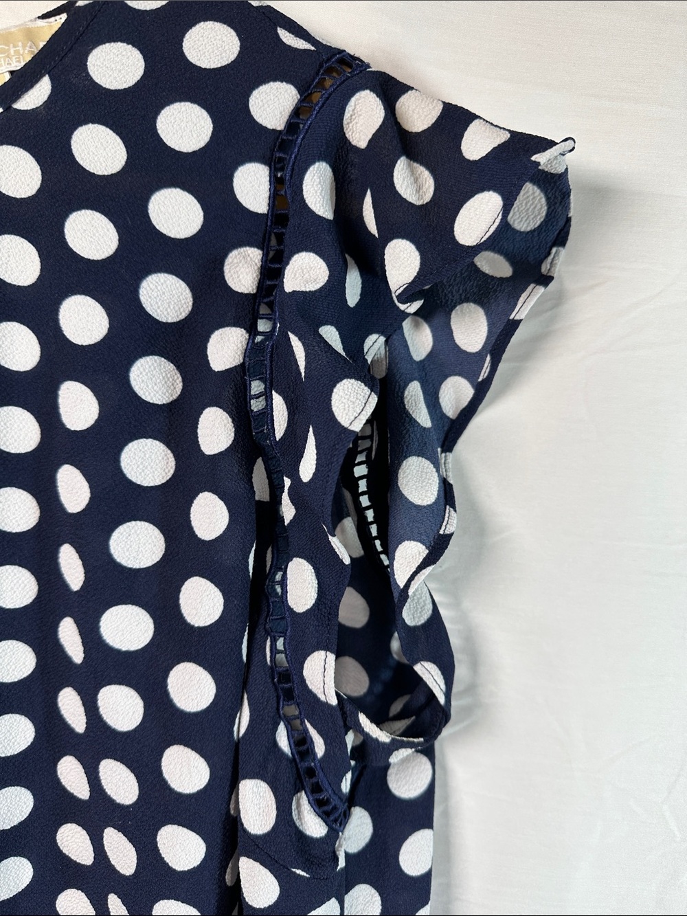 Michael Kors Navy and White Polka Dot Ruffle Sleeve Dress - Picture 3 of 4